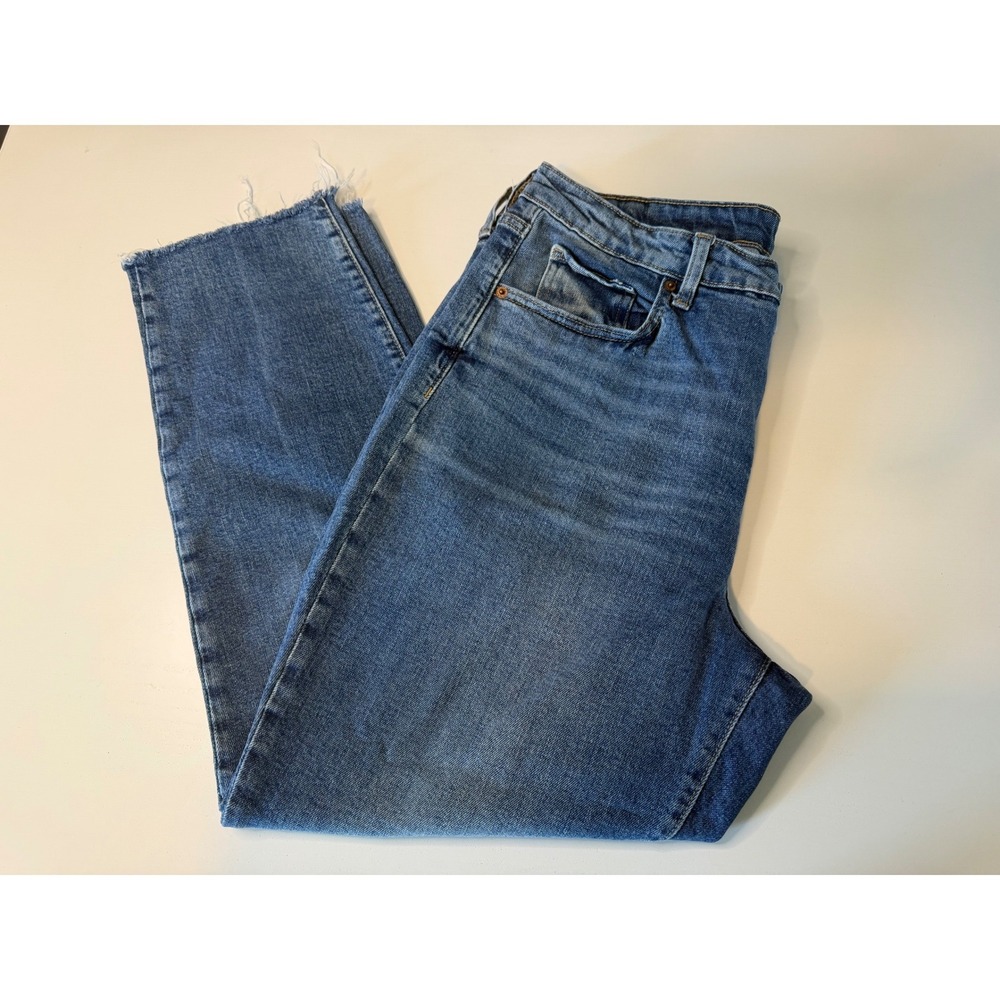 Old Navy O.G. Straight High Rise Jeans Medium Wash Raw Hem Womens 16 - Picture 5 of 5